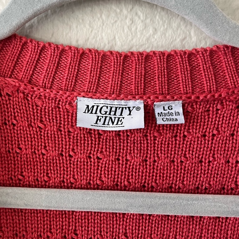 Mighty Fine Striped Red & White Bow Cardigan Sweater Women’s Size L - Picture 9 of 15